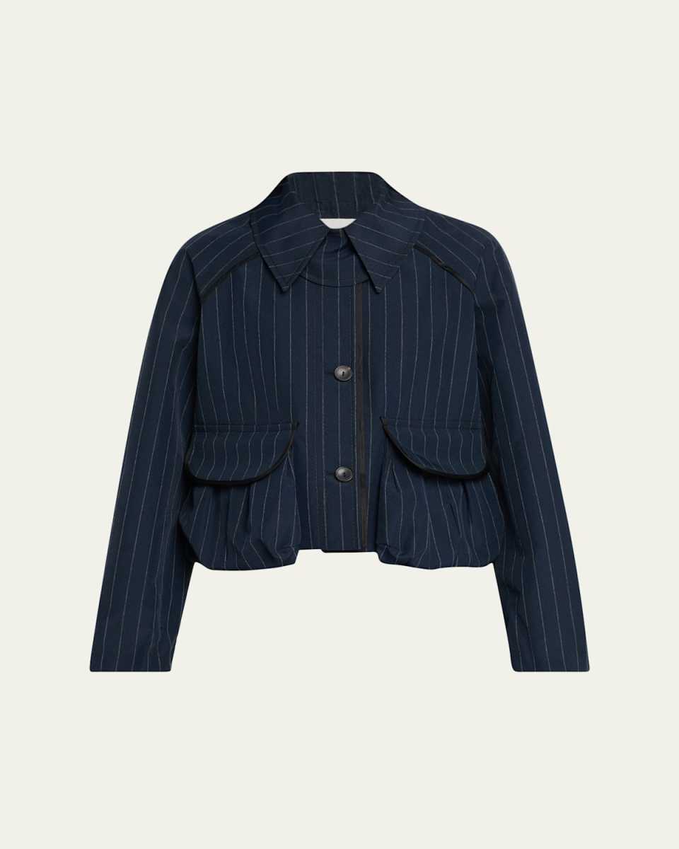 Pinstripe Draped Pocket Parka Jacket